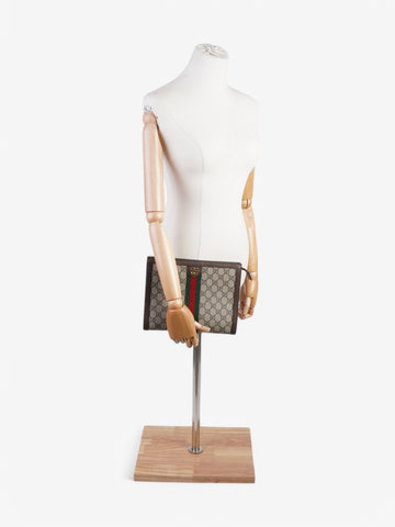 Gucci Ophidia Pouch Beige  / Brown / Green Coated Canvas