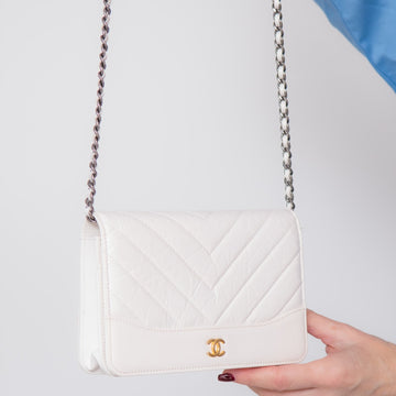 Chanel White Chevron Gabrielle Wallet On Chain Bag