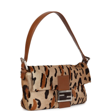 Fendi Baguette Bag Brown Leopard Pony Hair Silver Hardware