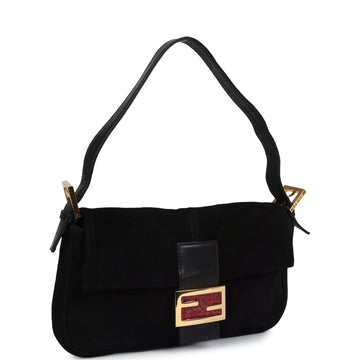Fendi Baguette Bag Black Suede Gold Hardware