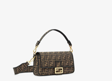 FENDI FF 1974 MEDIUM JACUARD BAGUTTE BAG TOBACCO