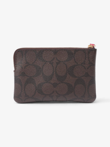 Coach Corner Zip Wristlet Brown Signature / Red Coated Canvas