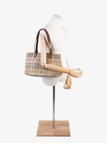 Burberry Logo Tote Bag Check Coated Canvas