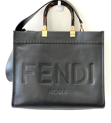 FENDI LEATHER SUNSHINE MEDIUM SHOPPER TOTE BAG