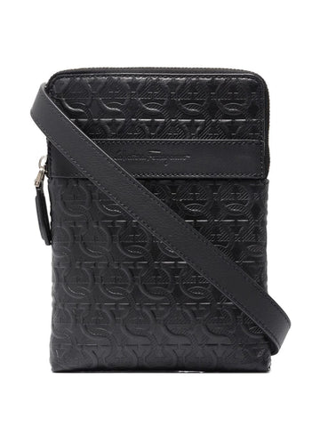 FERRAGAMO GANCINI EMBOSSED LEATHER SMALL MESSENGER BAG