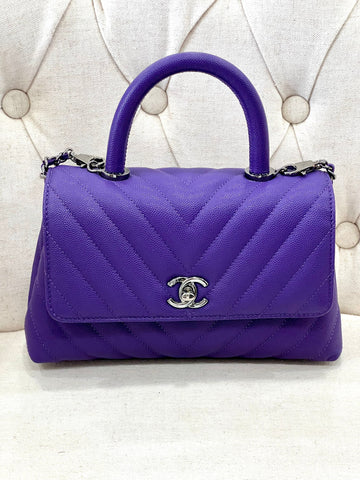 CHANEL MINI COCO HANDLE CHEVRON QUILTED CAVIAR LEATHER BAG