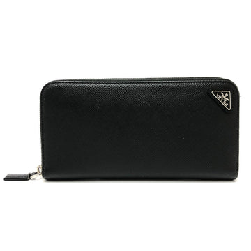 PRADA Long Wallet Purse 2ML506 saffiano leather black Triangle logo Zip Around Women Used