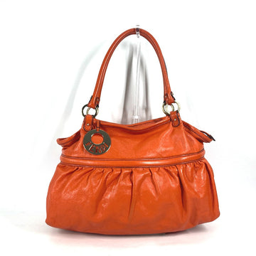 FENDI Tote Bag leather Orange shoulder bag logo Women Used