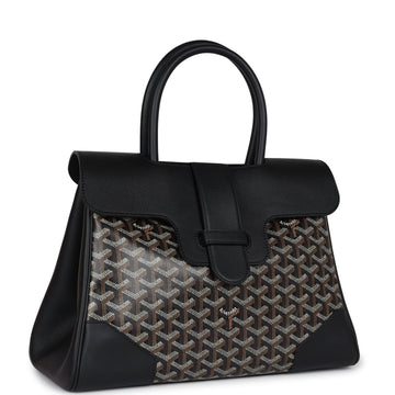 Goyard Saigon Tote Black Goyardine Canvas Palladium Hardware