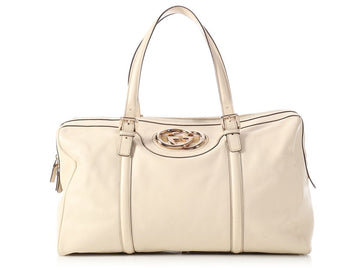 G*G Large Ivory Britt Boston Bag