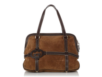 G*G Brown Suede Interlocking Satchel
