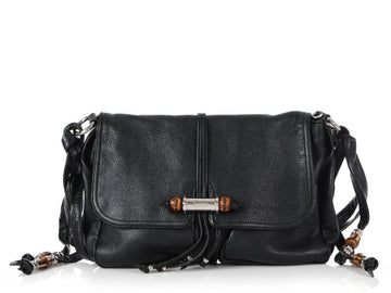G*G Black Leather Croisette Chain Bamboo Bag
