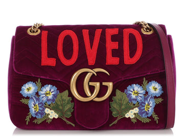 G*G Medium Purple CS Marmont Embroidered Velvet Shoulder Bag