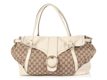 G*G White Leather and Canvas Satchel