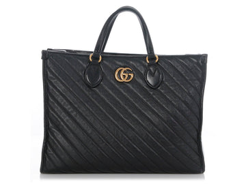 Gucci Black Matelassé Diagonal EC Marmont Tote