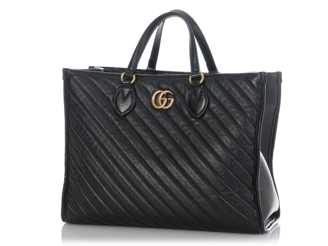 Gucci Black Matelassé Diagonal EC Marmont Tote