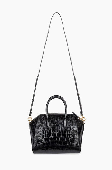 GIVENCHY SMALL CALFSKIN LEATHER CROC EMBOSSED ANTIGONA BAG