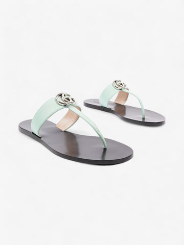 Gucci EC Marmont Thong Sandals Turquoise  / Black Calfskin Leather EU 39.5 UK 6.5