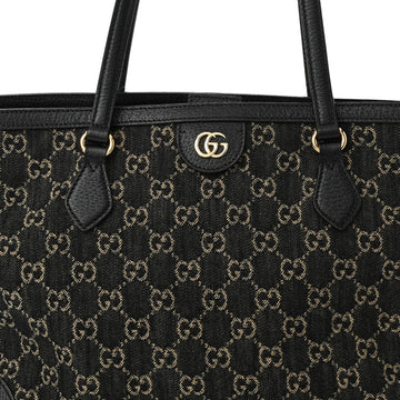 GUCCI JACQUARD GG MONOGRAM OPHIDIA MEDIUM DENIM TOTE BAG