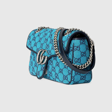 GUCCI GG MARMONT MATELASSE BLUE PRINTED CANVAS SHOULDER BAG