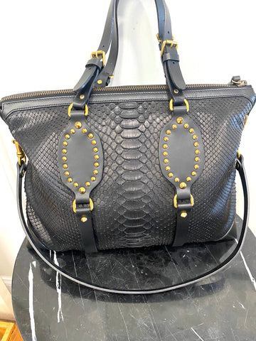 GUCCI PATTI STUDDED PYTHON TOTE BAG