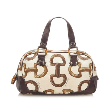 G*G Bamboo Horsebit Canvas Handbag (SHG-18790)