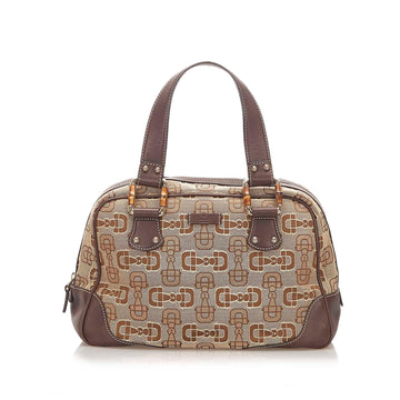 G*G Bamboo Horsebit Canvas Handbag (SHG-19183)