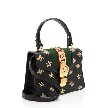 Gucci Calfskin Bee & Star Sylvie Mini Top Handle (SHF-JXhbEI)