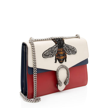 Gucci Calfskin Embroidered Dionysus Bee Medium Shoulder Bag (SHF-J3G38N)