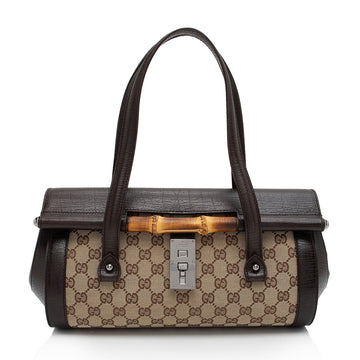 Gucci GG Canvas Bamboo Bullet Medium Satchel (SHF-6OHkiG)