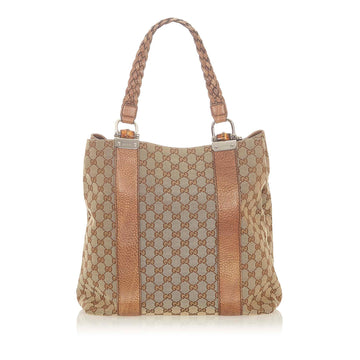 Gucci CS Canvas Bamboo Libeccio Tote Bag (SHG-19568)