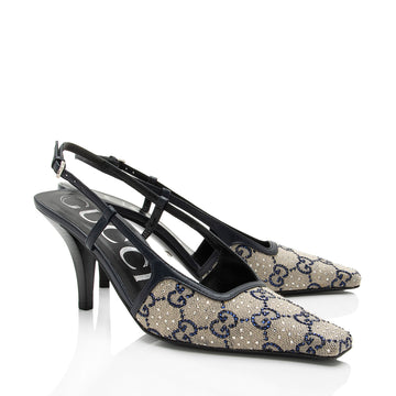Gucci GG Canvas Malaga Crystal G Slingback Pumps - Size 6 / 36