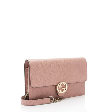 Gucci Grained Calfskin Interlocking G Chain Wallet (SHF-afE4BE)