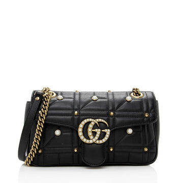 G*G Matelasse Leather Pearl CS Marmont Small Flap Shoulder Bag (SHF-14357)