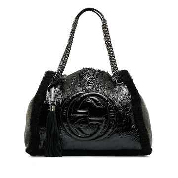 Gucci Medium Patent Shearling Soho Chain Tote (SHG-dATtOX)