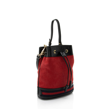 Gucci Suede Patent Leather Ophidia Small Bucket Bag