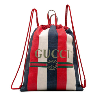 Gucci Sylvie Stripe Logo Drawstring Backpack (SHG-NUSbQN)