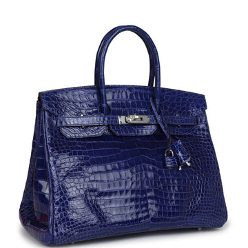 Hermes Birkin 35 Bleu Electric Shiny Porosus Crocodile Palladium Hardware