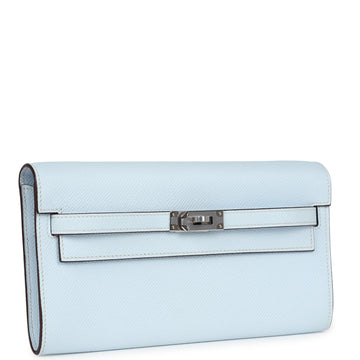 Hermes Kelly Wallet To Go Bleu Brume Palladium Hardware