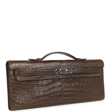 Hermes Kelly Cut Gris Elephant Matte Alligator Palladium Hardware