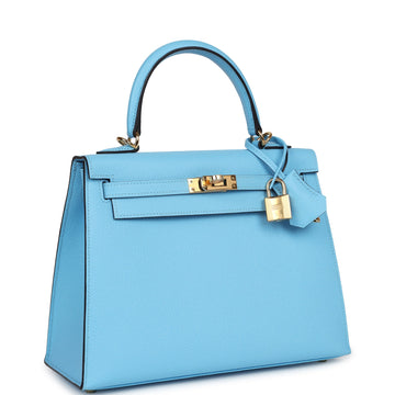 Hermes Kelly Sellier 25 Celeste Epsom Gold Hardware