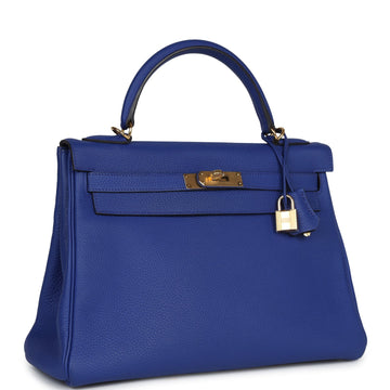 New Hermes Kelly Retourne 32 Bleu Electric Togo Gold Hardware