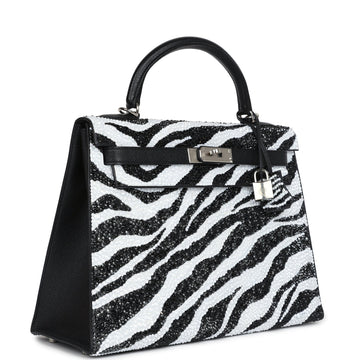 Custom Zebra SwaroECki Crystal Hermes Kelly Sellier 32 Black Epsom Palladium Hardware