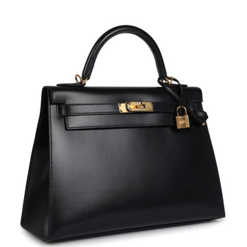 New Hermes Kelly Sellier 32 Black Box Gold Hardware
