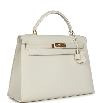 Vintage Hermes Kelly Sellier 32 White Veau Graine Gold Hardware