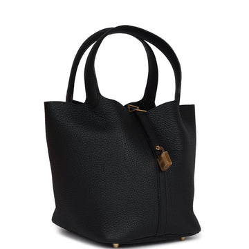 Hermes Picotin Lock 22 Black Clemence Gold Hardware