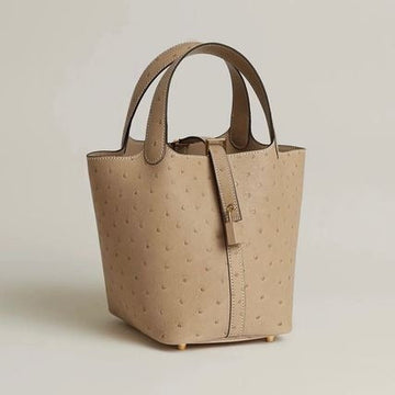 HERME?S PITCOTIN LOCK 18 GRIS OSTRICH BAG