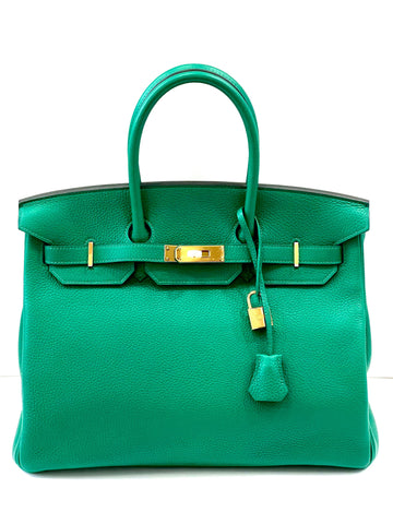 HERME?S TOGO LEATHER BIRKIN 35 VERT VERTIGO HANDBAG