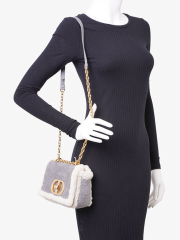 Christian Dior Small Caro Grey / Cream Shearling