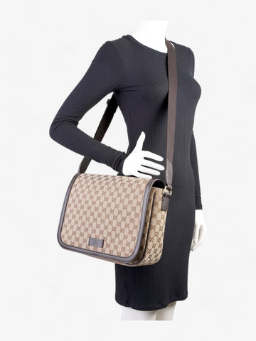 Gucci EC Flap Messenger Bag  Beige Canvas